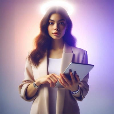 Woman conducting a UX test with a tablet — 5-second landing page test concept.